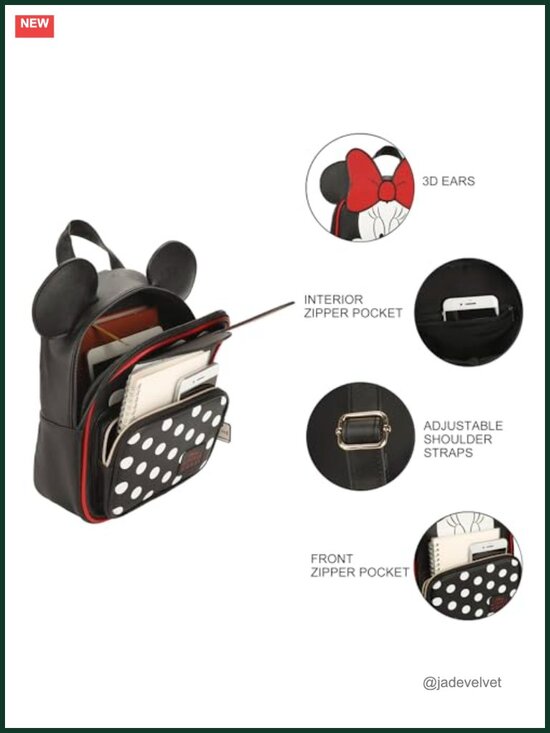 Minnie Mouse Mini Backpack Polka Dots 3D Ears Bow PU Adjustable Straps main image 4
